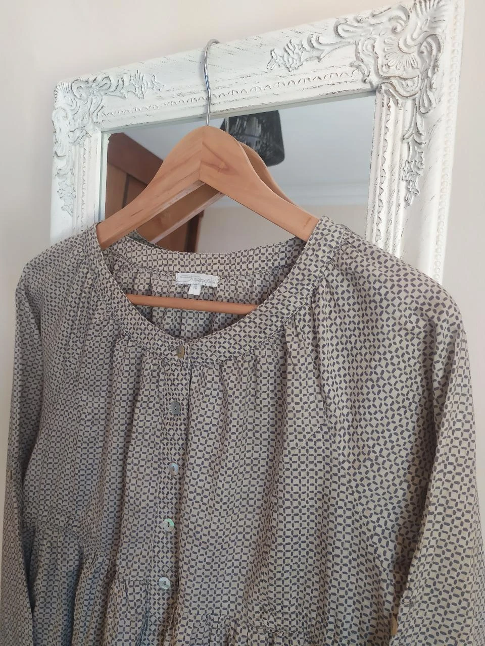 Straboski 100% Algodão Boho Geométrico Peplum Blusa M 38 Mangas Ajustáveis – photo 5